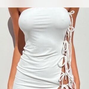 Tiger Mist White Strapless Side-Tie Bodycon Dress